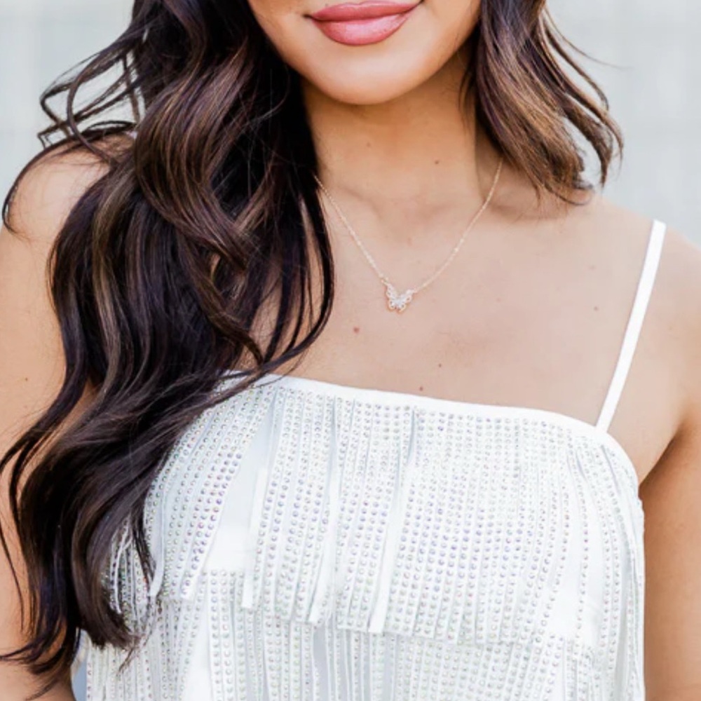 Chic White Beaded Spaghetti Strap Top